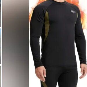 ESDY Men Winter Thermal Black Olive Top Base Layer Stretchy Fleece Lined Size XL